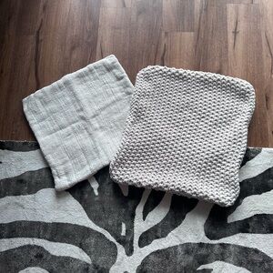 Pottery Barn throw pillow covers x2, 18” & 20” squares (covers only, no inserts)